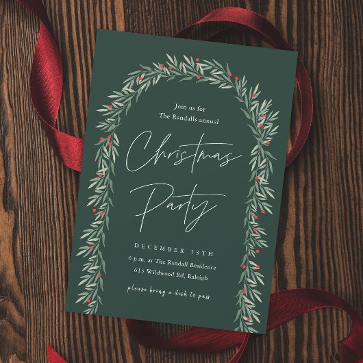 Invitation Arche de verdure écriture moderne fête de Noël