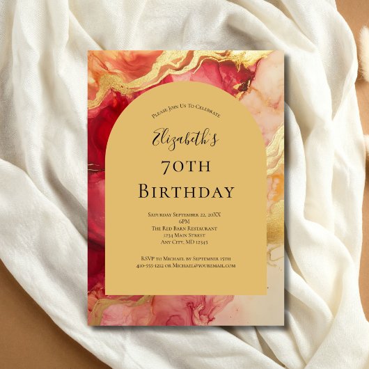 Invitation Arche d'encre rouge or 70e anniversaire pour elle