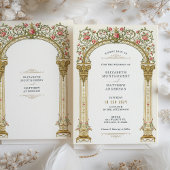 Invitation Arche d'or orné victorien et Mariage de roses rose