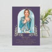 Invitation Arche d'or photo feuillage violet Graduation (Debout devant)