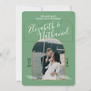 Invitation Arche dorée écriture Boho verte personnalisée de p