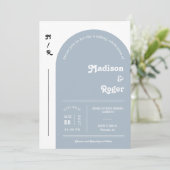 Invitation Arche Dusty Blue Retro Photo QR Code RSVP Super (Debout devant)