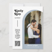 Invitation Arche Dusty Blue Retro Photo QR Code RSVP Super (Dos)