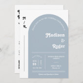 Invitation Arche Dusty Blue Retro Photo QR Code RSVP Super (Devant / Derrière)