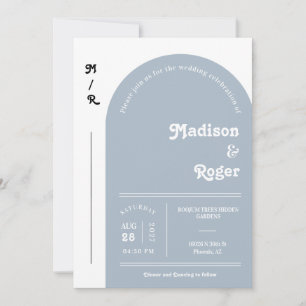 Invitation Arche Dusty Blue Retro Photo QR Code RSVP Super