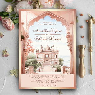 Invitation Arche en marbre rose Photo Palais indien Mariage