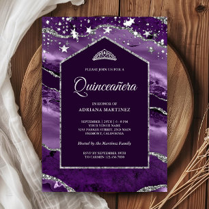 Invitation Arche en marbre Royal violet argenté Quinceanera