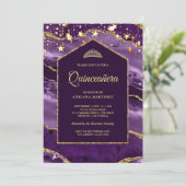 Invitation Arche en marbre royal violet or Quinceanera (Debout devant)