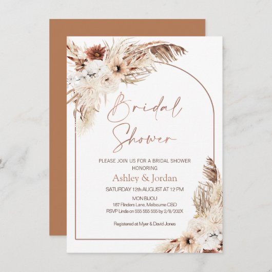 Invitation Arche en rose gold et terre cuite pour douche flor (Devant / Derrière)