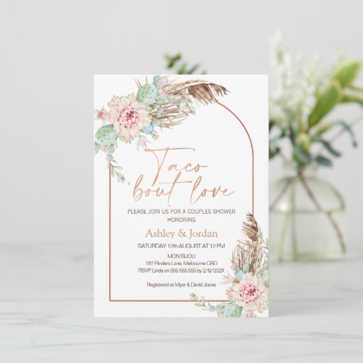 Invitation Arche en rose gold Taco 'bout Love Shower Bohème p (Debout devant)