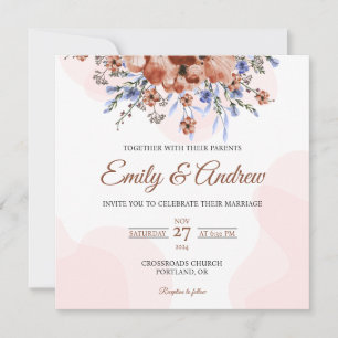 Invitation Arche en terre cuite Fleurs Aquarelle Carré Mariag