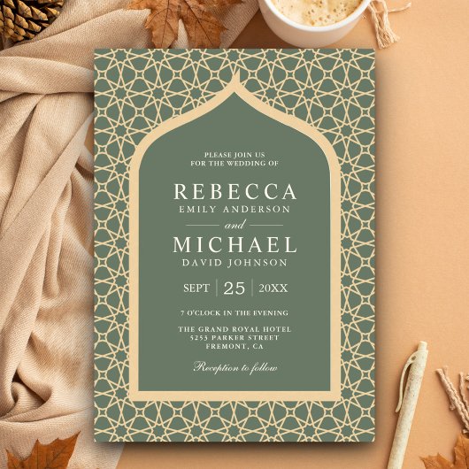 Invitation Arche en treillis vert sauge Bohème rustique de ma