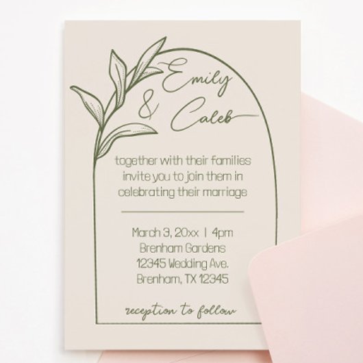 Invitation Arche feuille moderne Tan & Mariage vert