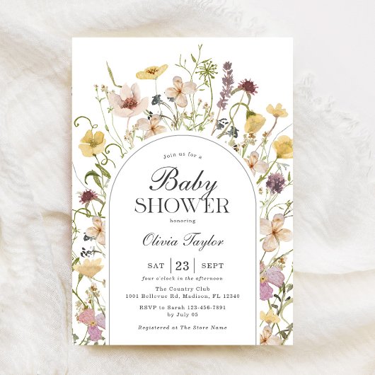 Invitation Arche fleur sauvage Baby shower Floral