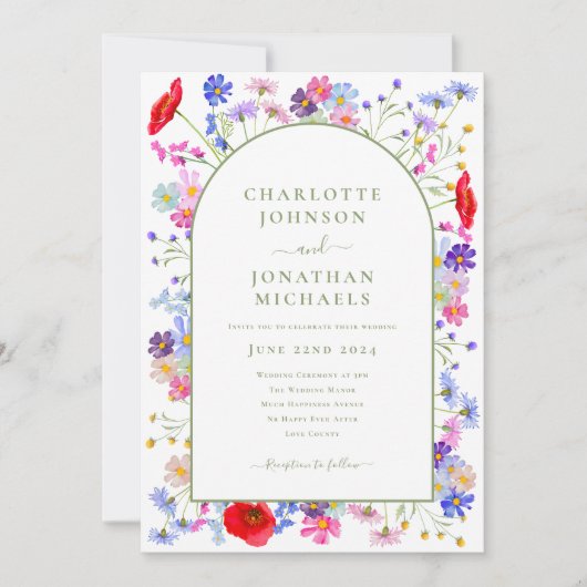 Invitation Arche Fleur sauvage colorée (Devant)