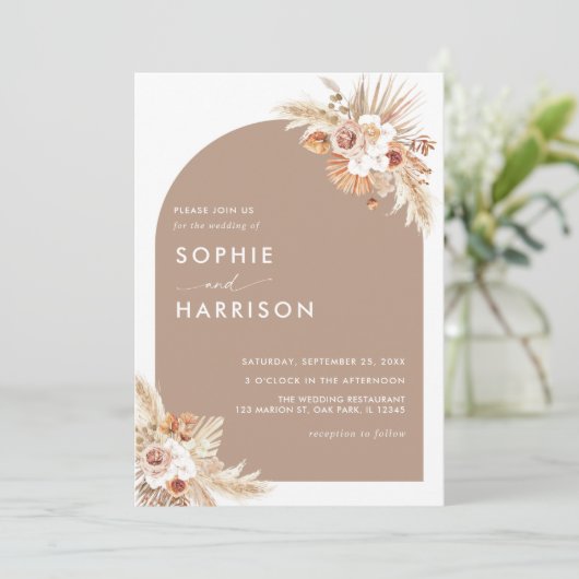 Invitation Arche Fleur Séchée Pampas Grass Tout en un Mariage (Debout devant)