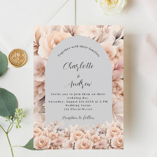 Invitation Arche fleurie crème grise mariage élégant