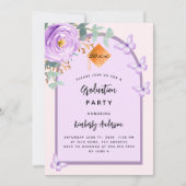 Invitation Arche fleurie violet rose violet Partie de graduat (Devant)