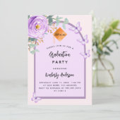 Invitation Arche fleurie violet rose violet Partie de graduat (Debout devant)