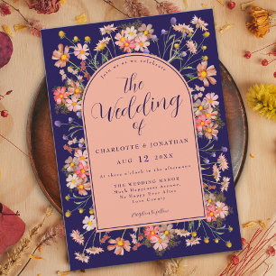 Invitation Arche florale bleu marine Élégant mariage d'automn