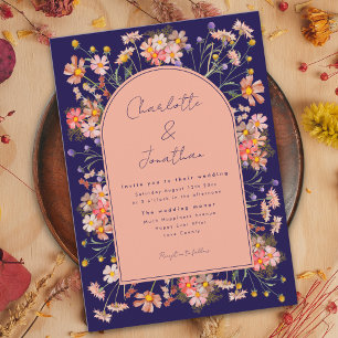 Invitation Arche Florale Bohème Bleu Nuit Mariage d'Automne