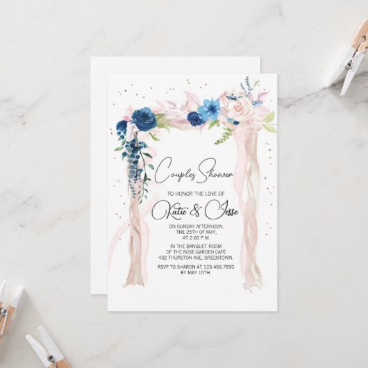 Invitation Arche Florale Bourguignonne Couples Shower (Devant/Arrière en situation)