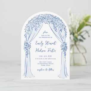 Invitation Arche florale dessinée à la main bleue Mariage fan