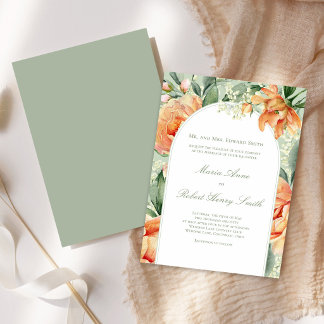 Invitation Arche Florale Élégante aux Pétales de Pêcher pour 