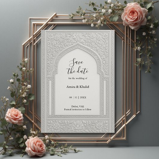 Invitation Arche florale en argent Embossée Mariage enregistr