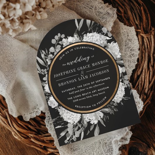 Invitation Arche florale moderne noir et blanc