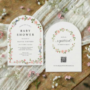 Invitation Arche Florale Rose pour Baby Shower Fille
