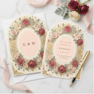 Invitation Arche florale vintage Croix catholique Mariage bar