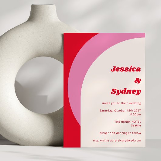 Invitation Arche géométrique moderne Gras Rose rouge