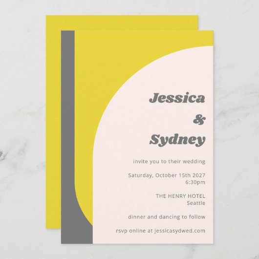 Invitation Arche géométrique simple Mariage gris jaune (Devant / Derrière)