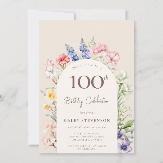 Invitation Arche Jardin Floral Beige Whimsical 100e anniversa (Devant)
