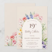 Invitation Arche Jardin Floral Beige Whimsical 19e anniversai (Devant / Derrière)