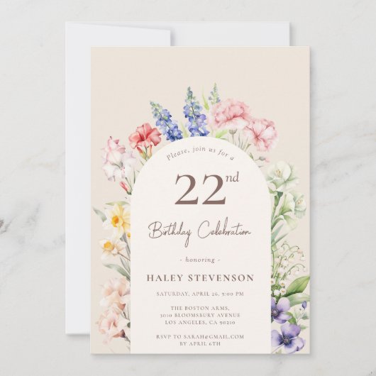 Invitation Arche Jardin Floral Beige Whimsical 22e anniversai (Devant)
