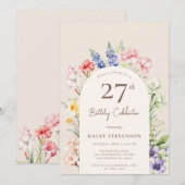 Invitation Arche Jardin Floral Beige Whimsical 27e anniversai (Devant / Derrière)