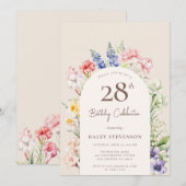 Invitation Arche Jardin Floral Beige Whimsical 28e anniversai (Devant / Derrière)
