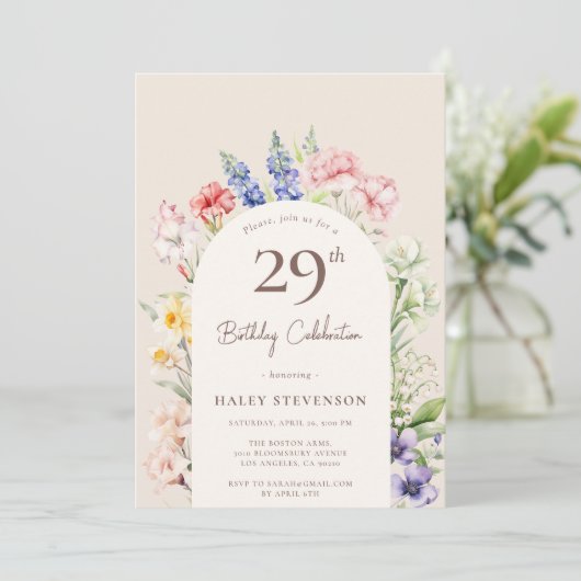 Invitation Arche Jardin Floral Beige Whimsical 29e anniversai (Debout devant)