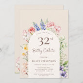 Invitation Arche Jardin Floral Beige Whimsical 32e anniversai (Devant / Derrière)