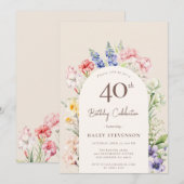 Invitation Arche Jardin Floral Beige Whimsical 40e anniversai (Devant / Derrière)