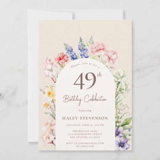 Invitation Arche Jardin Floral Beige Whimsical 49e anniversai (Devant)
