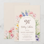 Invitation Arche Jardin Floral Beige Whimsical 91e anniversai (Devant / Derrière)