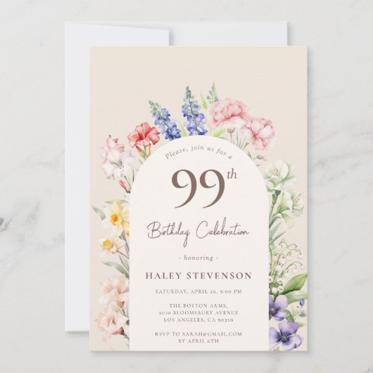 Invitation Arche Jardin Floral Beige Whimsical 99e anniversai (Devant)