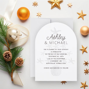 Invitation Arche Mariage blanche de Noël en bord de mer