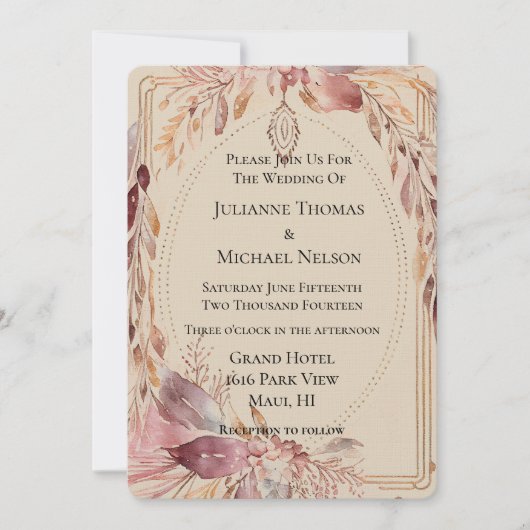 Invitation Arche Mariage Boho Crème Rose (Devant)