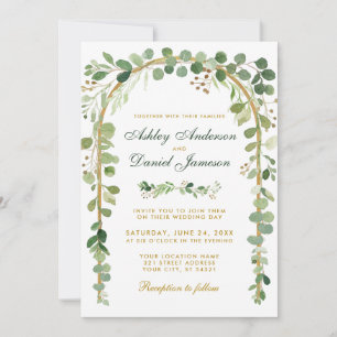 Invitation Arche mariage Botanique Eucalyptus Vert Or Arc W