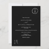 Invitation Arche mariage classique en monogramme noir floral (Devant)