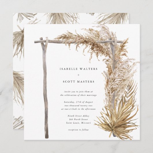 Invitation Arche Mariage de Pampas en Herbe Séché (Devant / Derrière)